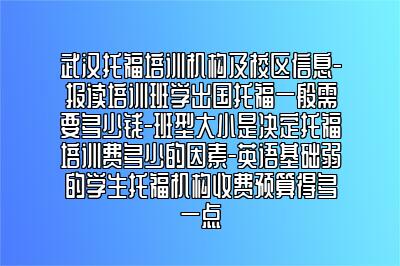 武汉托福培训机构及校区信息-报读培训班学出国托福一般需要多少钱-班型大小是决定托福培训费多少的因素-英语基础弱的学生托福机构收费预算得多一点