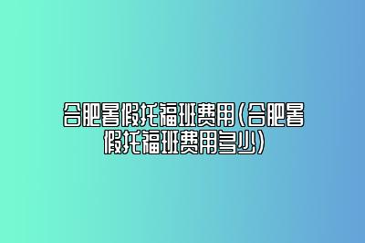 合肥暑假托福班费用(合肥暑假托福班费用多少)