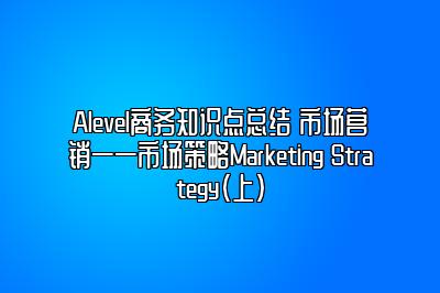Alevel商务知识点总结 市场营销——市场策略Marketing Strategy（上）