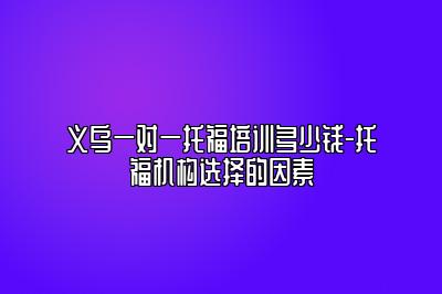 义乌一对一托福培训多少钱-托福机构选择的因素