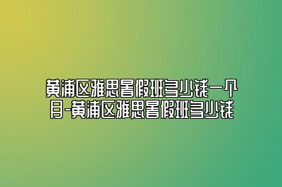 黄浦区雅思暑假班多少钱一个月-黄浦区雅思暑假班多少钱