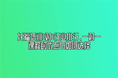 托福培训1对1行业排行，一对一课程的优点与如何选择