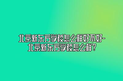 北京新东方学校怎么样好不好-北京新东方学校怎么样?