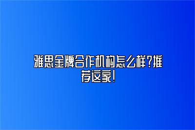 雅思金牌合作机构怎么样？推荐这家！